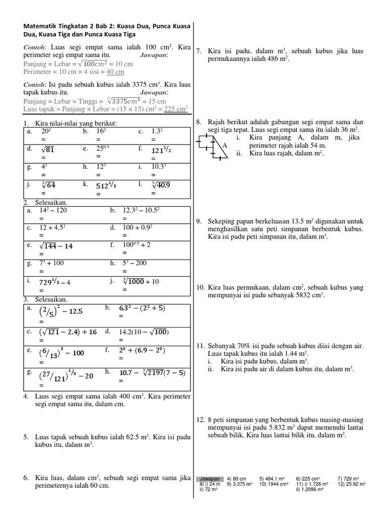 Matematik Tingkatan 2 Bab 2 Kuasa Dua Punca Kuasa Dua Kuasa Tiga Dan Punca Kuasa Tiga Pdf