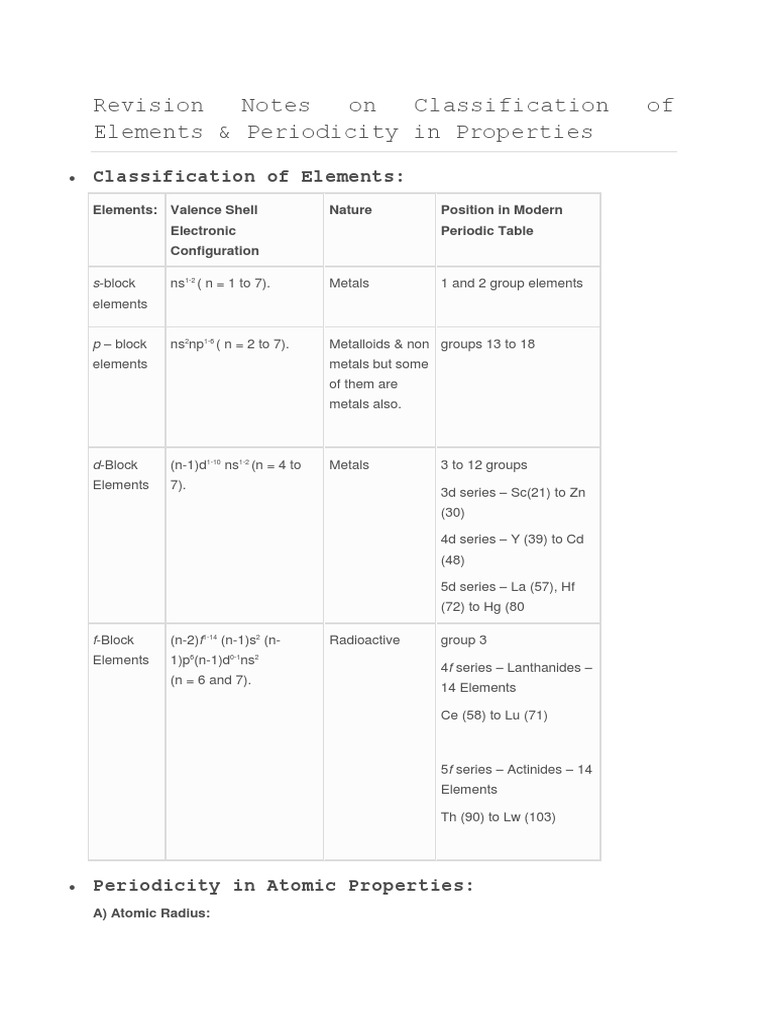 IIT JEE Inorganic Chemistry Revision Notes | PDF | Periodic Table ...