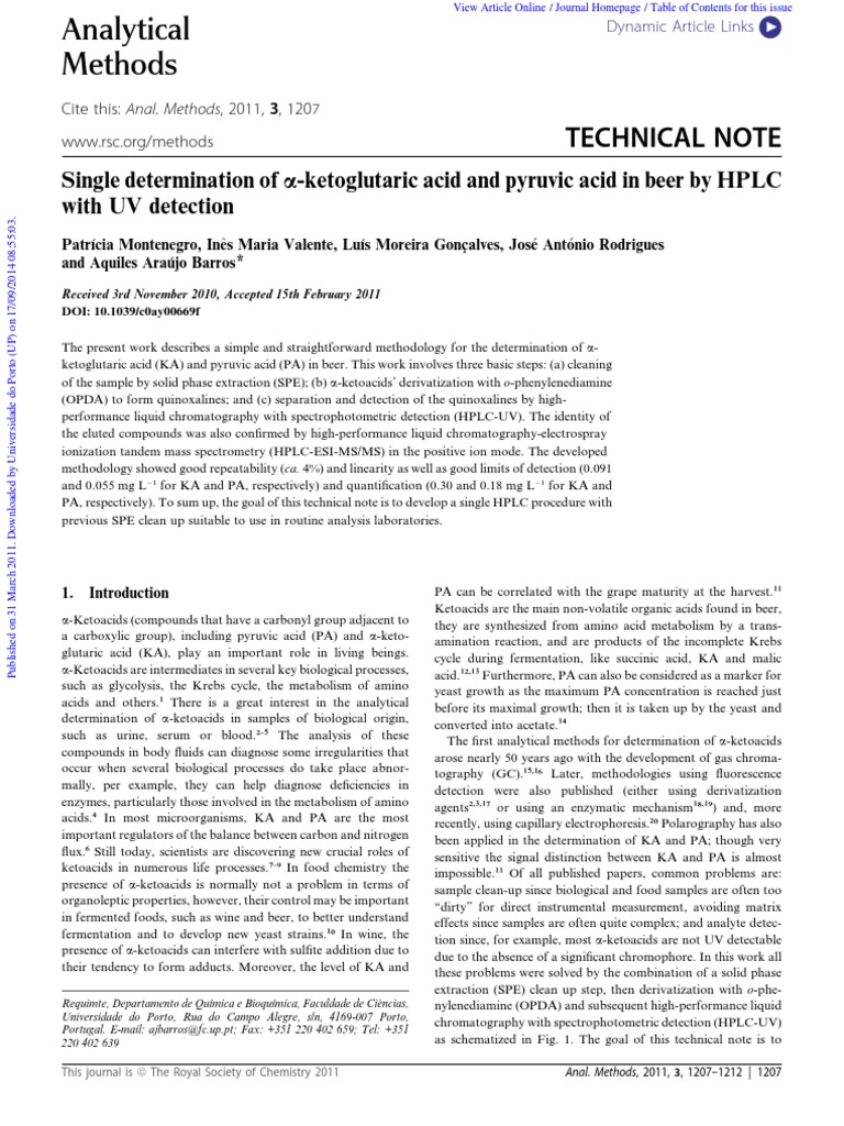 HPLC Method for Analyzing Ketoacids in Beer | PDF | High Performance ...