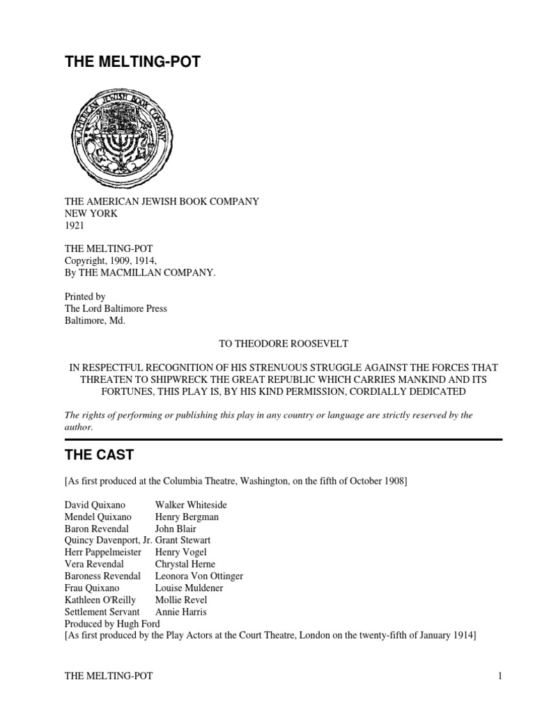 The MeltingPot by Zangwill, Israel, 18641926 PDF