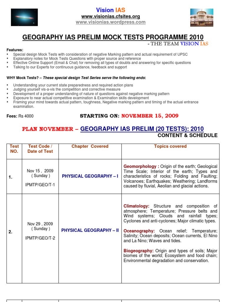 Geography Mock Test PDF Geomorphology Geography