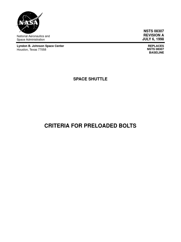 NSTS08307 (Criteria For Preloaded Bolts) PDF Nut (Hardware) Screw