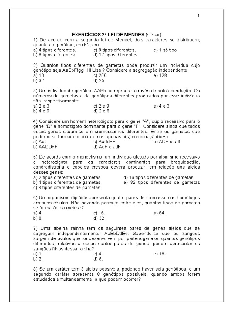 Exercícios 2ª Lei de Mendel