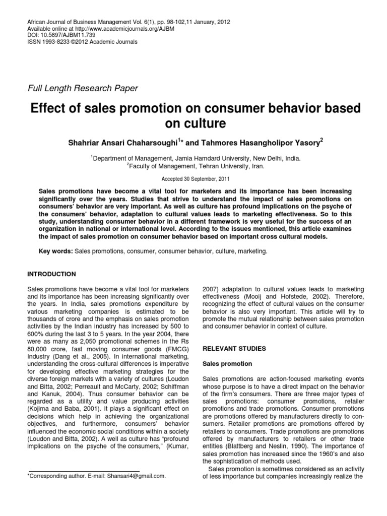 Effect of Sales Promotioseen On Consumer Behaviour | PDF | Consumer ...