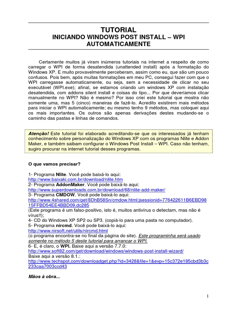 Iniciando WPI Automaticamente no XP | PDF | Inicialização (informática ...