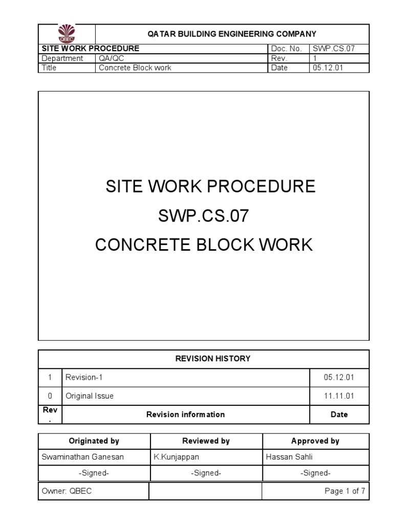Block WorkMethod Statement Mortar (Masonry) Cement