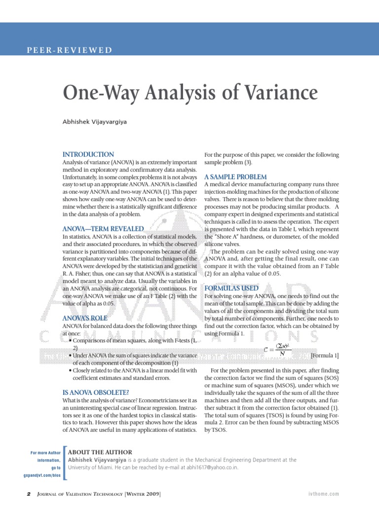 One-Way ANOVA: Methods and Examples | PDF | Analysis Of Variance ...