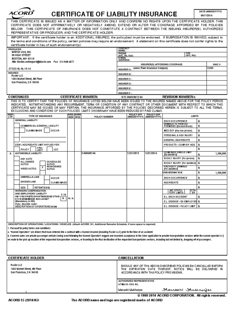 Certificate of Liability Insurance 7.22.14 (NJ, RI, NC