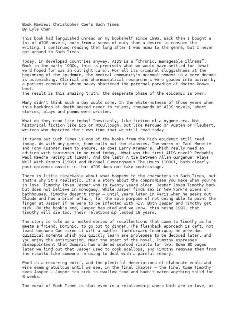 Review of Christopher Coe's Such Times | PDF | Hiv/Aids