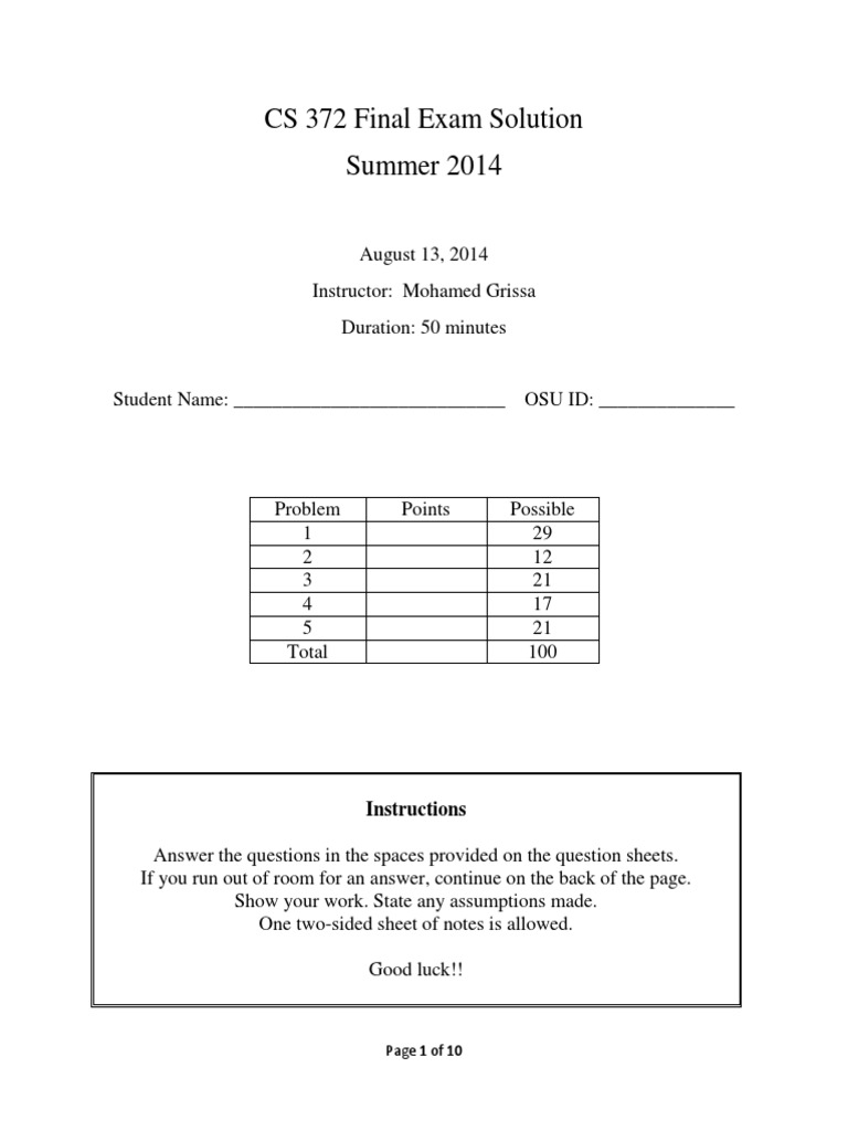 CS 372 Final Exam Solutions | PDF | Public Key Cryptography | Computer ...