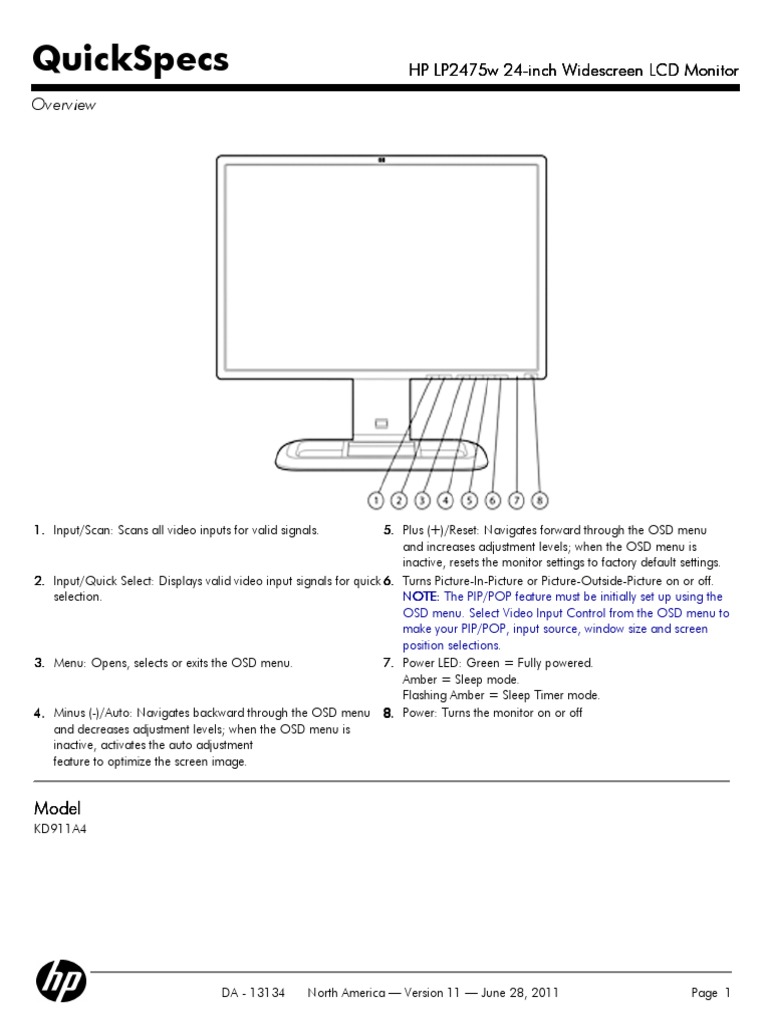 HP Monitor Manual | Computer Monitor | Hdmi