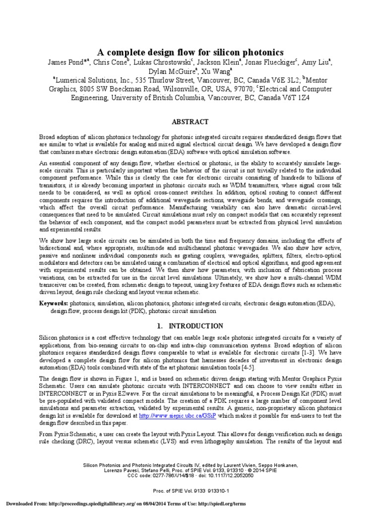 A Complete Design Flow For Silicon Photonics PDF Waveguide