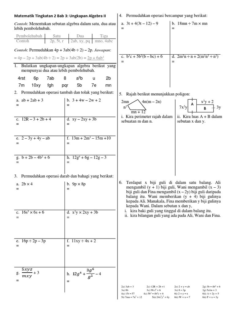 Contoh Soalan Matematik Tingkatan 2 Bab 3 - Naskah f