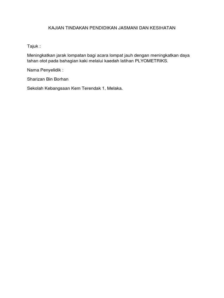 Kajian Tindakan Pendidikan Jasmani Dan Kesihatan Pdf