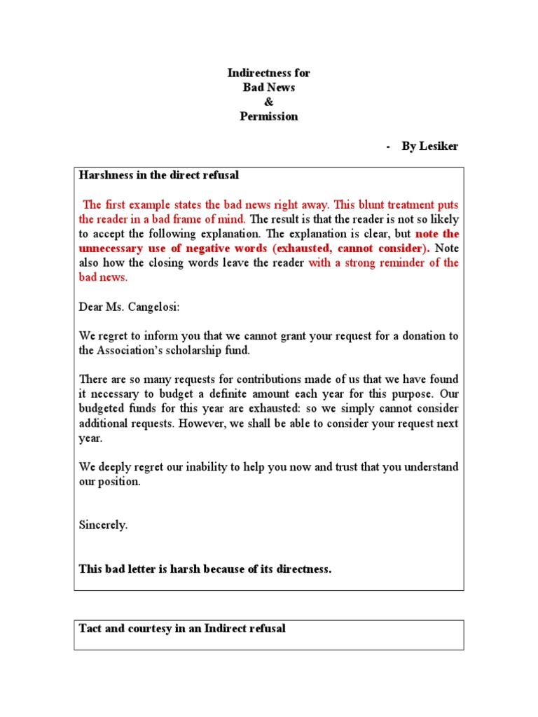 Indirectness For Bad News & Permission | PDF