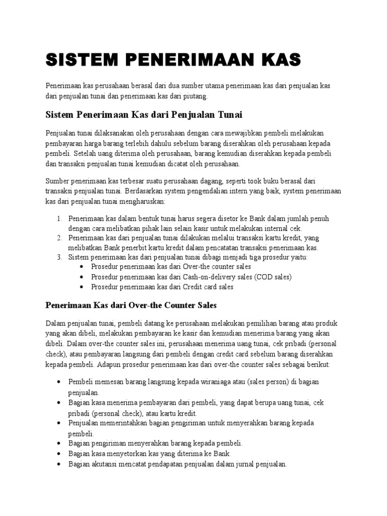 Sistem Penerimaan Kas