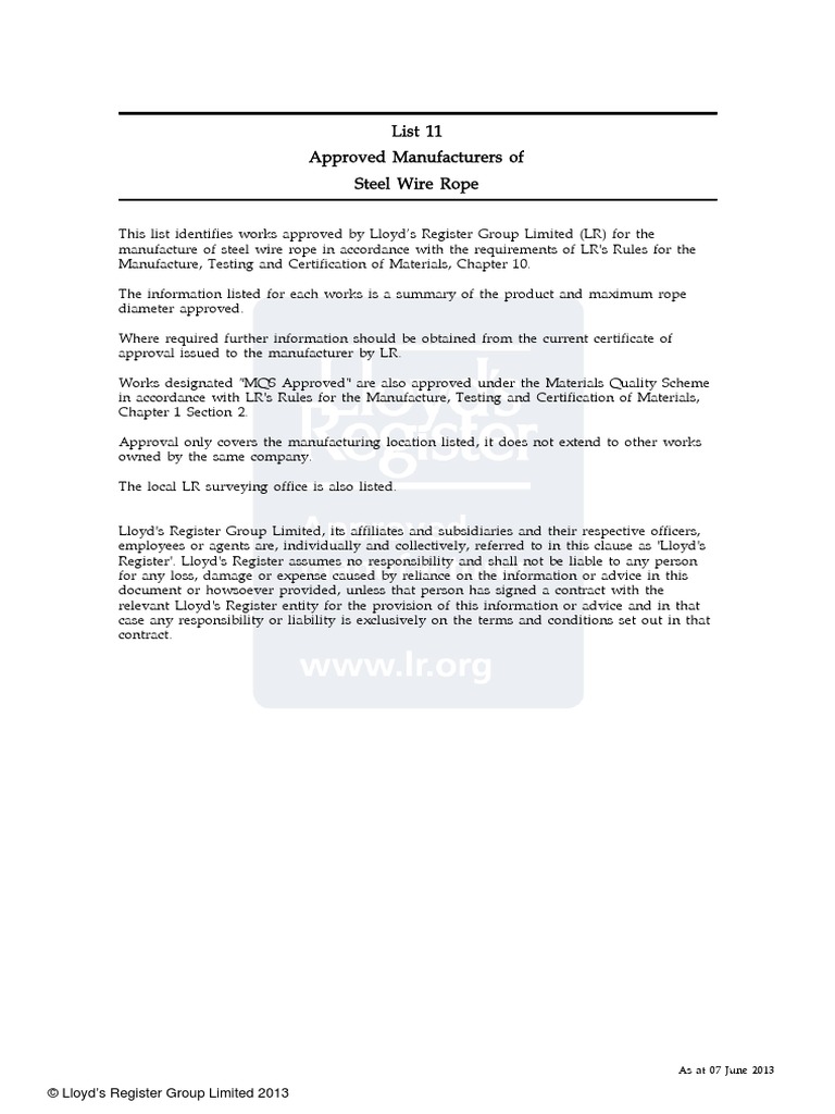 Approved Manufacturers of Steel Wire Rope PDF