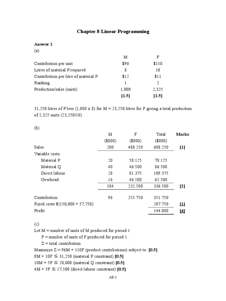 Chapter 8 Linear Programming: Answer 1 | PDF | Equations | Mathematical ...