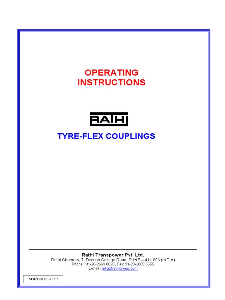 Alignment Coupling Operation Manual Tyre-Flex | PDF | Screw ...