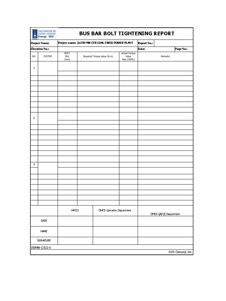 Bolt Tightening Inspection Report Format Final | PDF