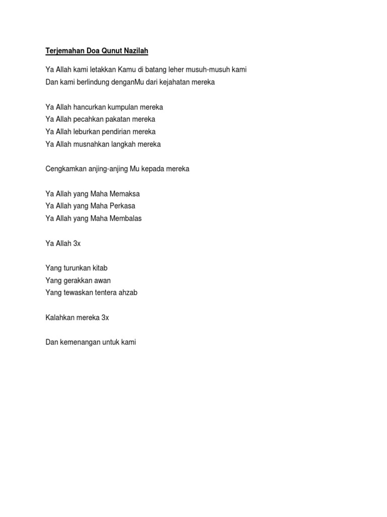 Terjemahan Doa Qunut Nazilah Pdf