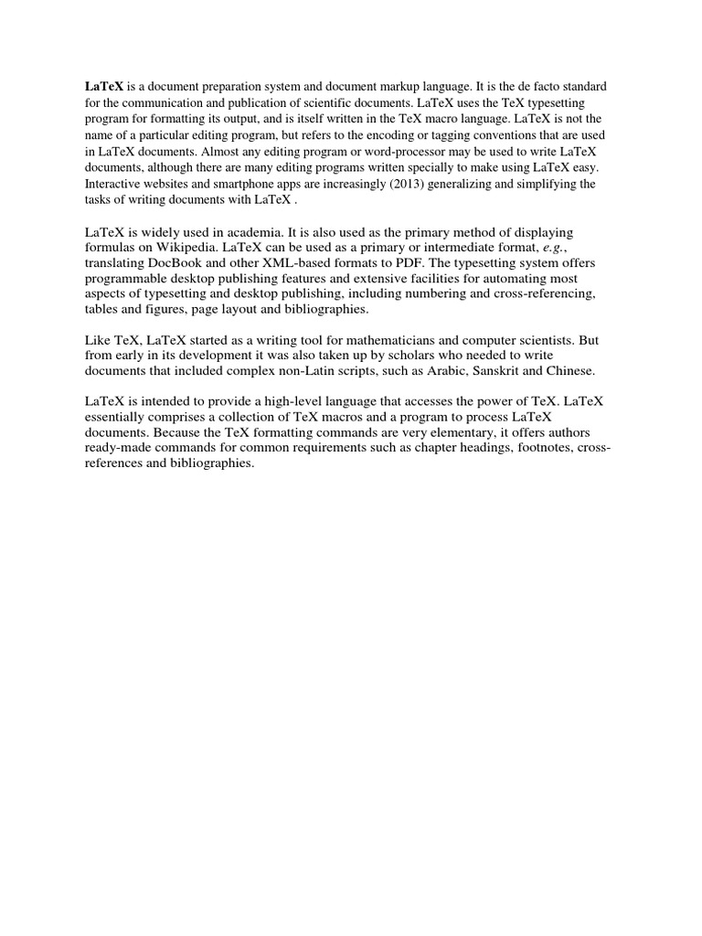 Latex Is A Document Preparation System and Document Markup Language. It ...