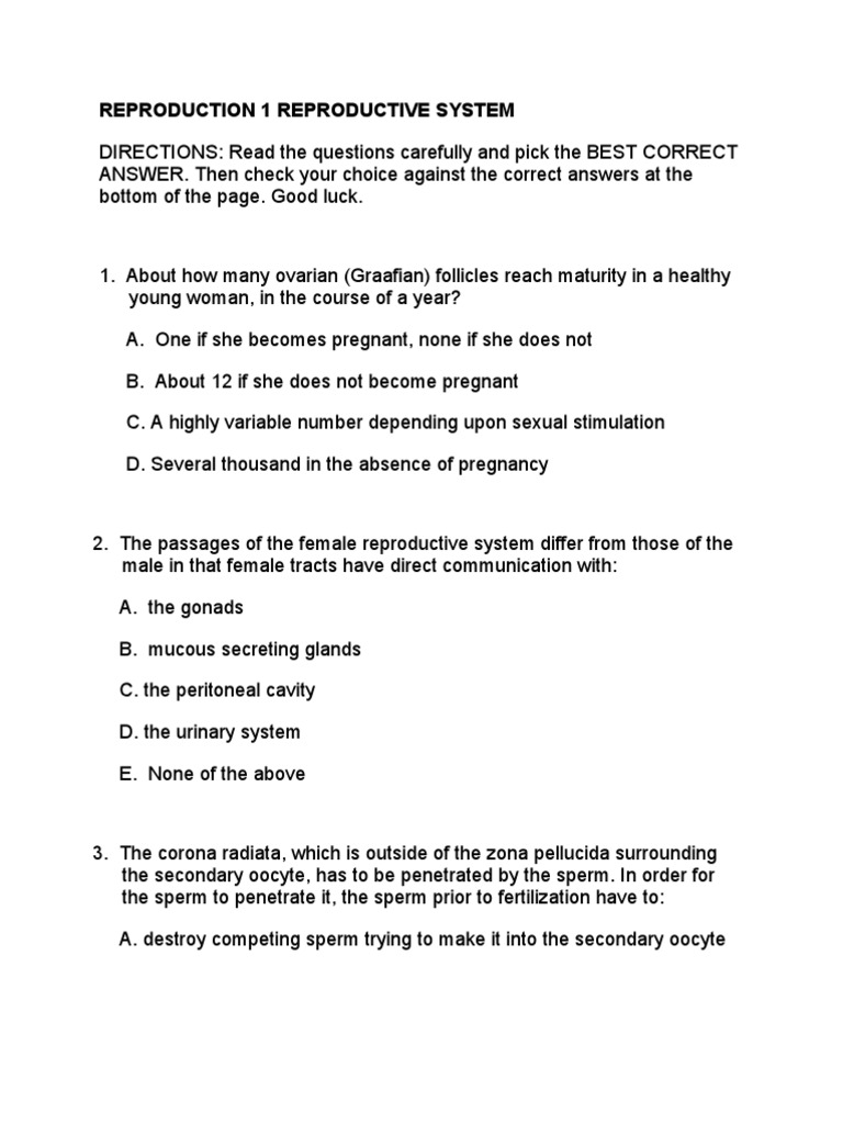 Reproduction Test For Anatomy &amp; Physiology II | PDF | Menstrual Cycle ...