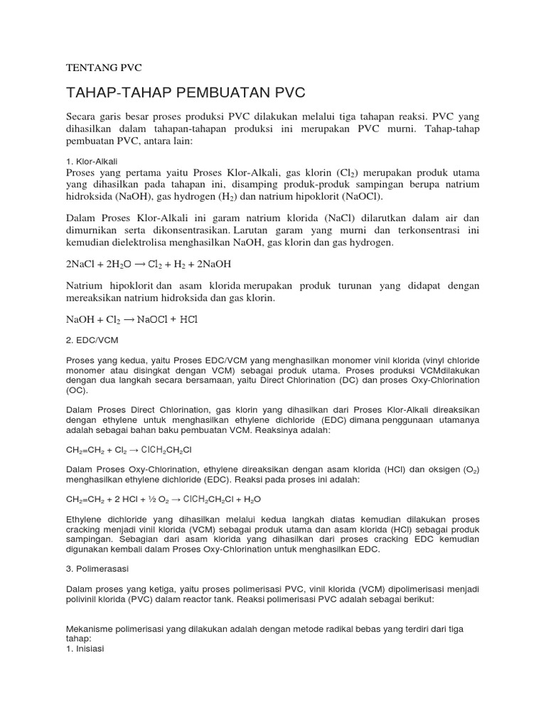 Tahapan Produksi PVC secara Rinci | PDF | Sains & Matematika