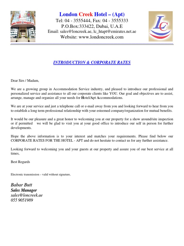 Corporate Rates for London Creek Hotel | PDF | Meal | Hotel And ...