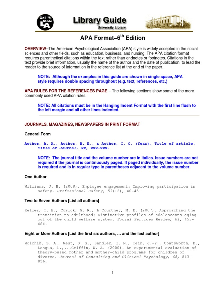 APA Format-6 Edition: General Form | PDF | Citation | Digital Object ...