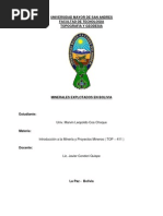 Minerales Explotados en Bolvia