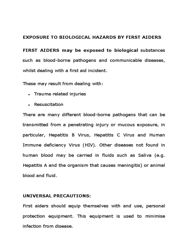 Biological Hazards for First Aiders | PDF | Infection | First Aid