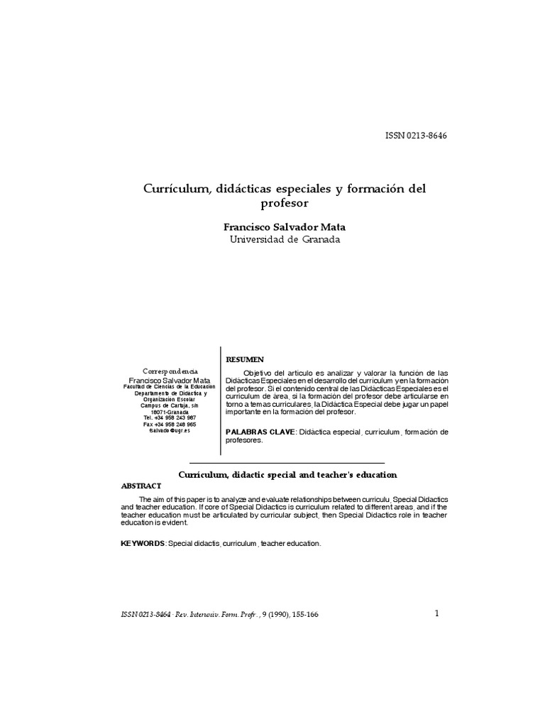 Didácticas Especiales y Currículum | PDF | Plan de estudios | Maestros