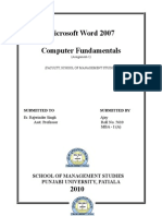 Microsoft Word 2007 Computer Fundamentals: School of Management Studies Punjabi University, Patiala