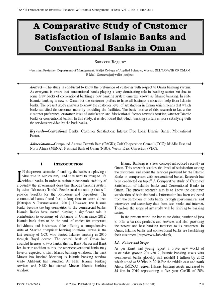 A Comparative Study Of Customer Satisfaction Of Islamic Banks And