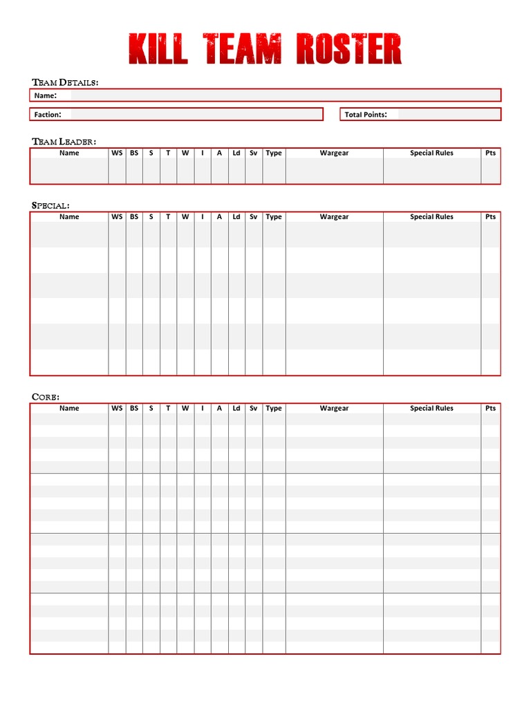 Kill Team Roster Template | PDF