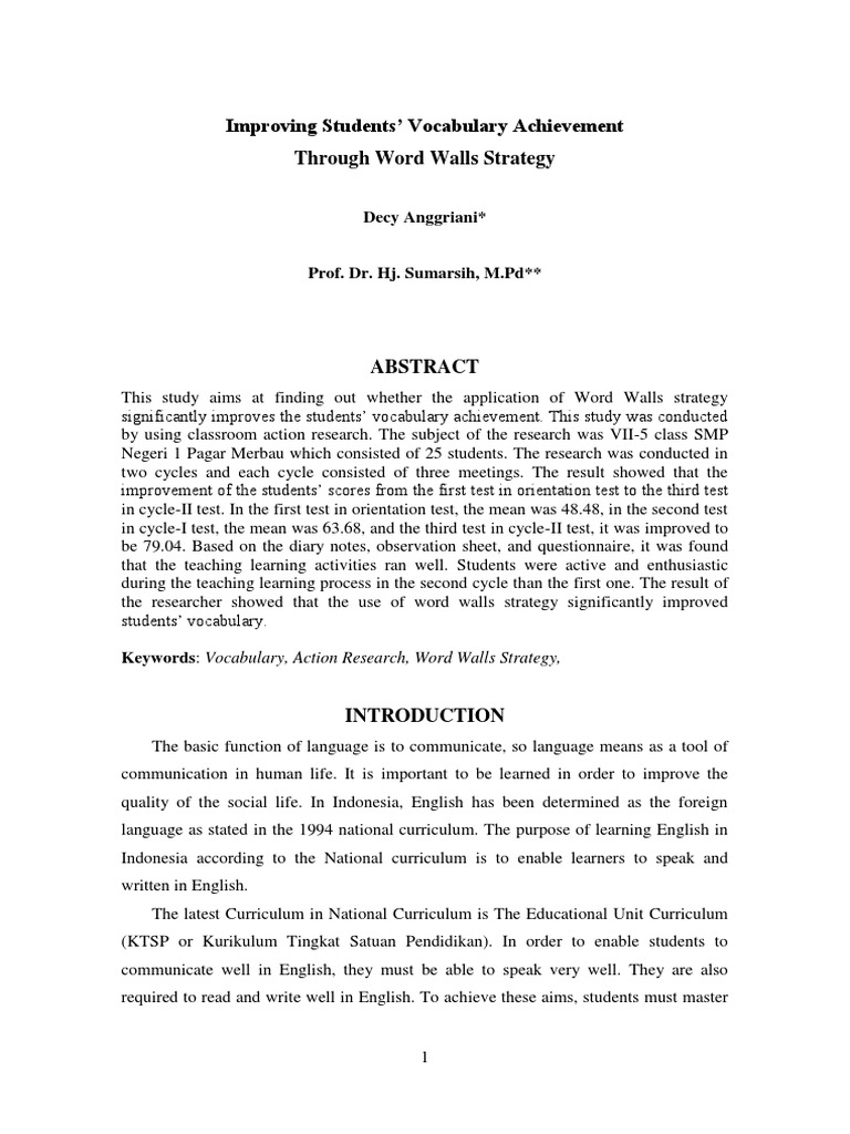 Word Wall | PDF | Vocabulary | Action Research
