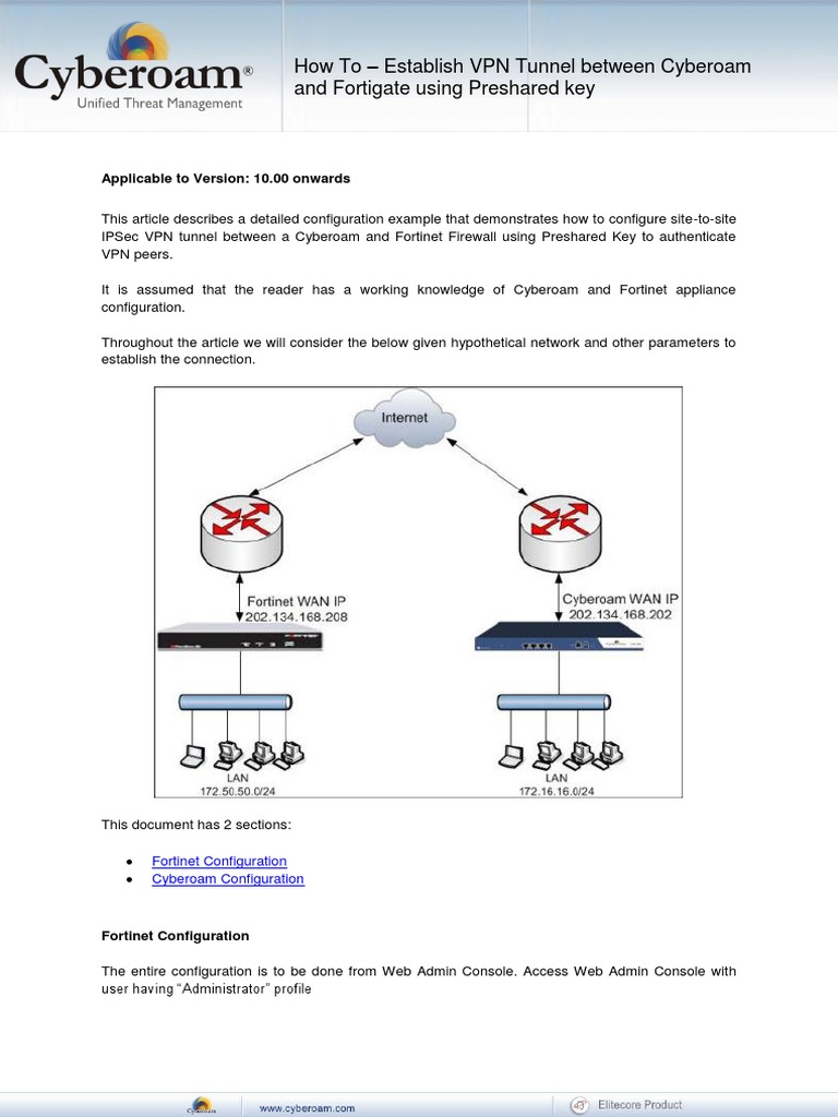 How To Establish VPN Tunnel Between Cyberoam and Fortigate Using