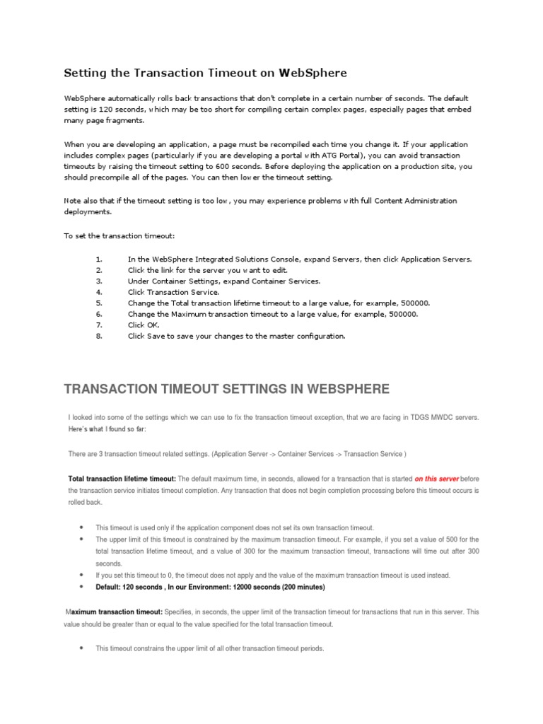 Setting The Transaction Timeout On WebSphere | PDF | Database ...