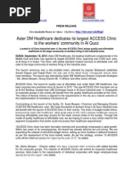 Press Release-Aster DM Healthcare Dedicates Its Largest ACCESS Clinic to the Workers Community in Al Quoz