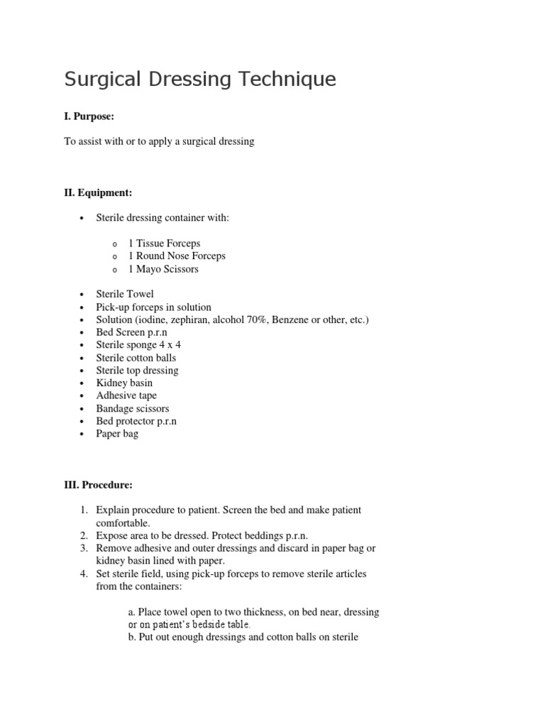 Surgical Dressing Application Procedure | PDF