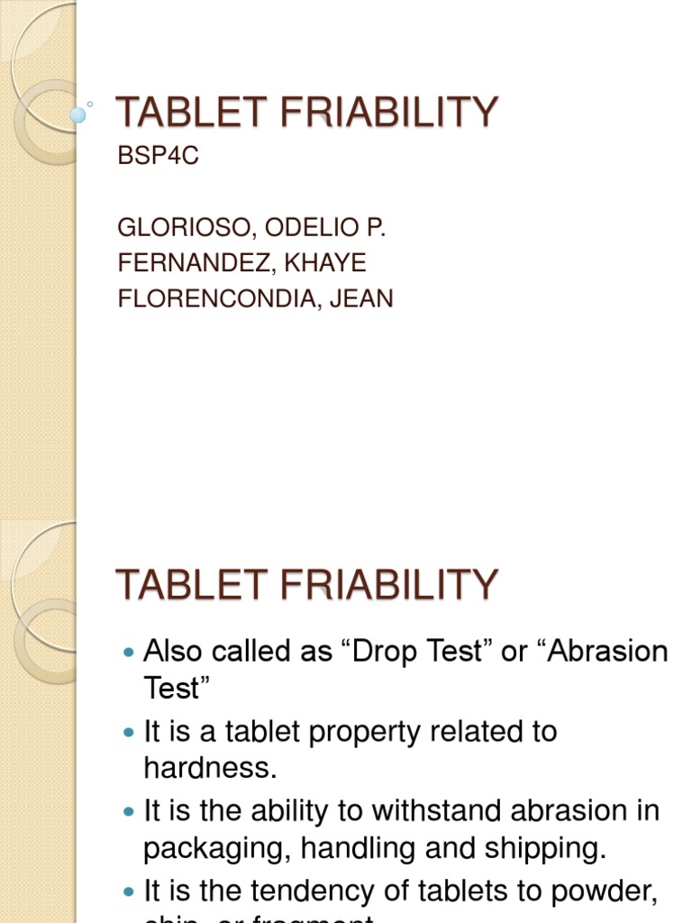Tablet Friability Tablet (Pharmacy) Wear
