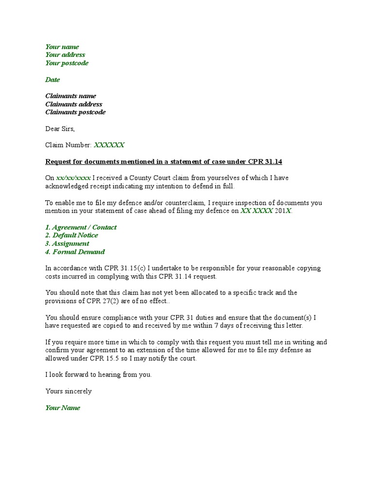 Request for Documents Under CPR 31.14 | PDF