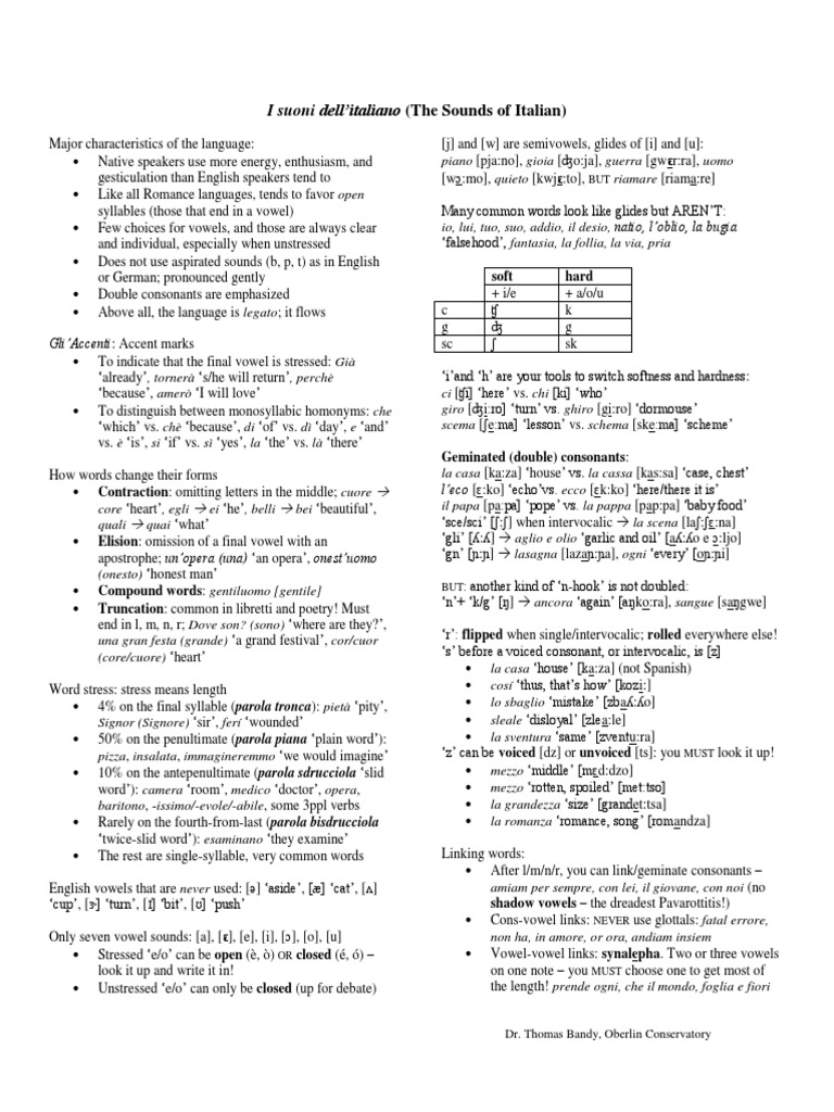 An Introduction To Italian Lyric Diction Stress Linguistics Italian Language