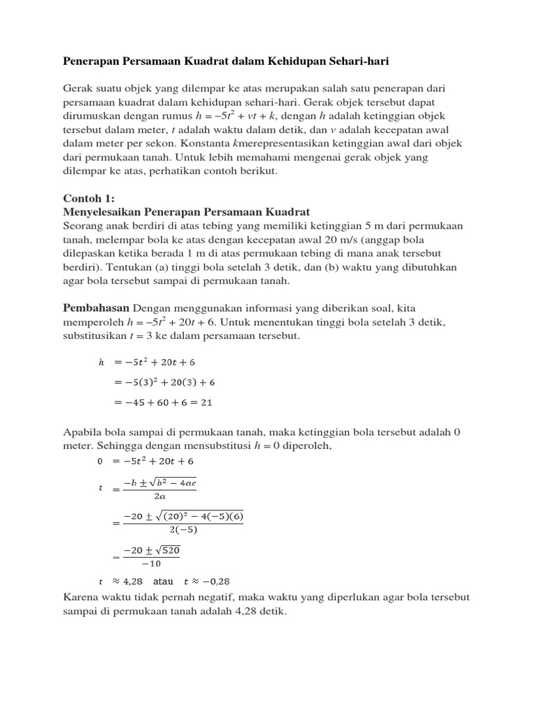 Penerapan Persamaan Kuadrat Dalam Kehidupan Sehari2