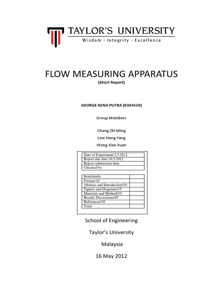 Flow Measuring Apparatus PDF Fluid Mechanics Materials Science
