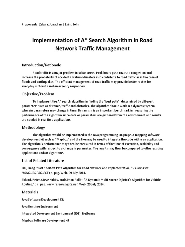 Implementation of A Search Algorithm in Road Network Traffic Management ...