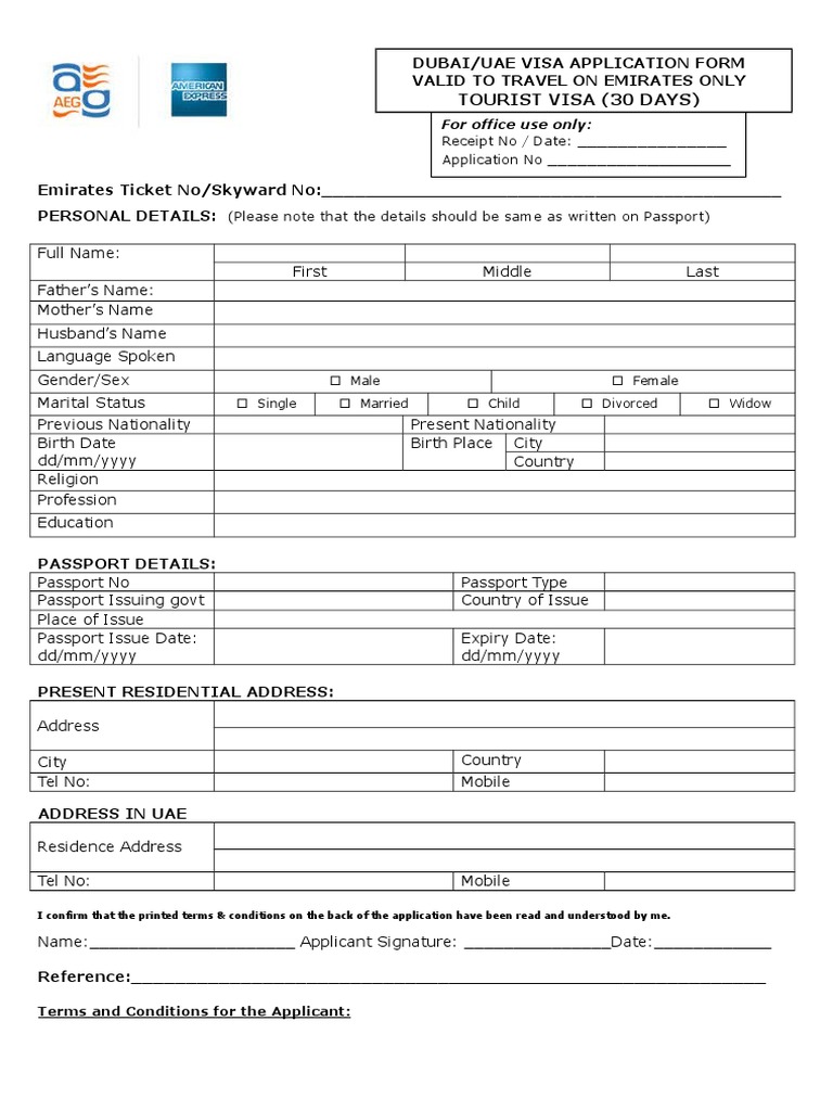 Emirates Dubai Visa Application Form | PDF | Official Documents ...