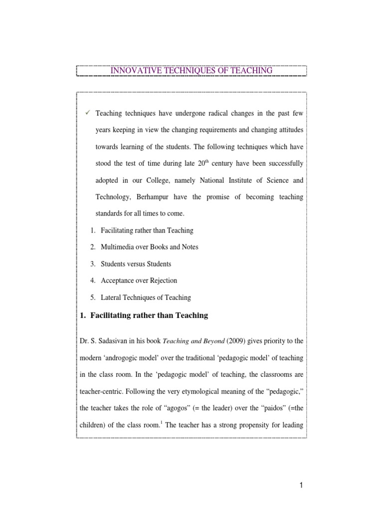 Innovative Method of Teaching | PDF | Pedagogy | Teachers