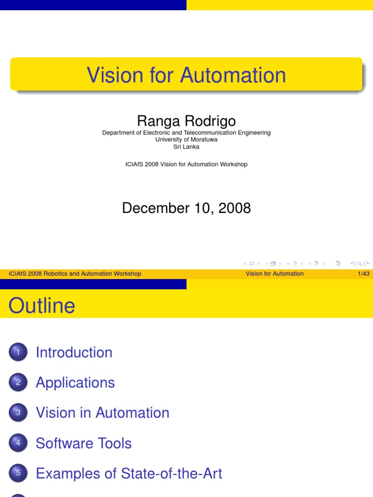 Vision For Automation: Ranga Rodrigo | PDF | Computer Vision | Automation